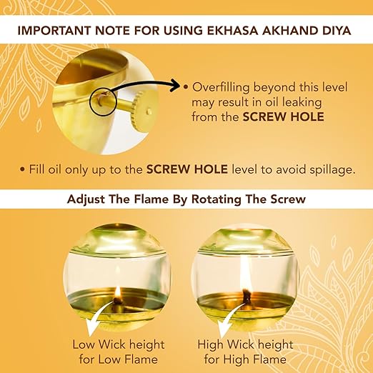Brass Akhand Diya with Adjustable Bati for Puja Decorative Brass & Glass Oil Lamp Lantern Diya